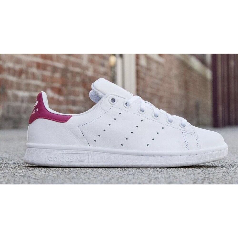 Adidas Stan Smith J Big Girl Size 6-7 Casual Shoe White Pink Athletic Sneaker